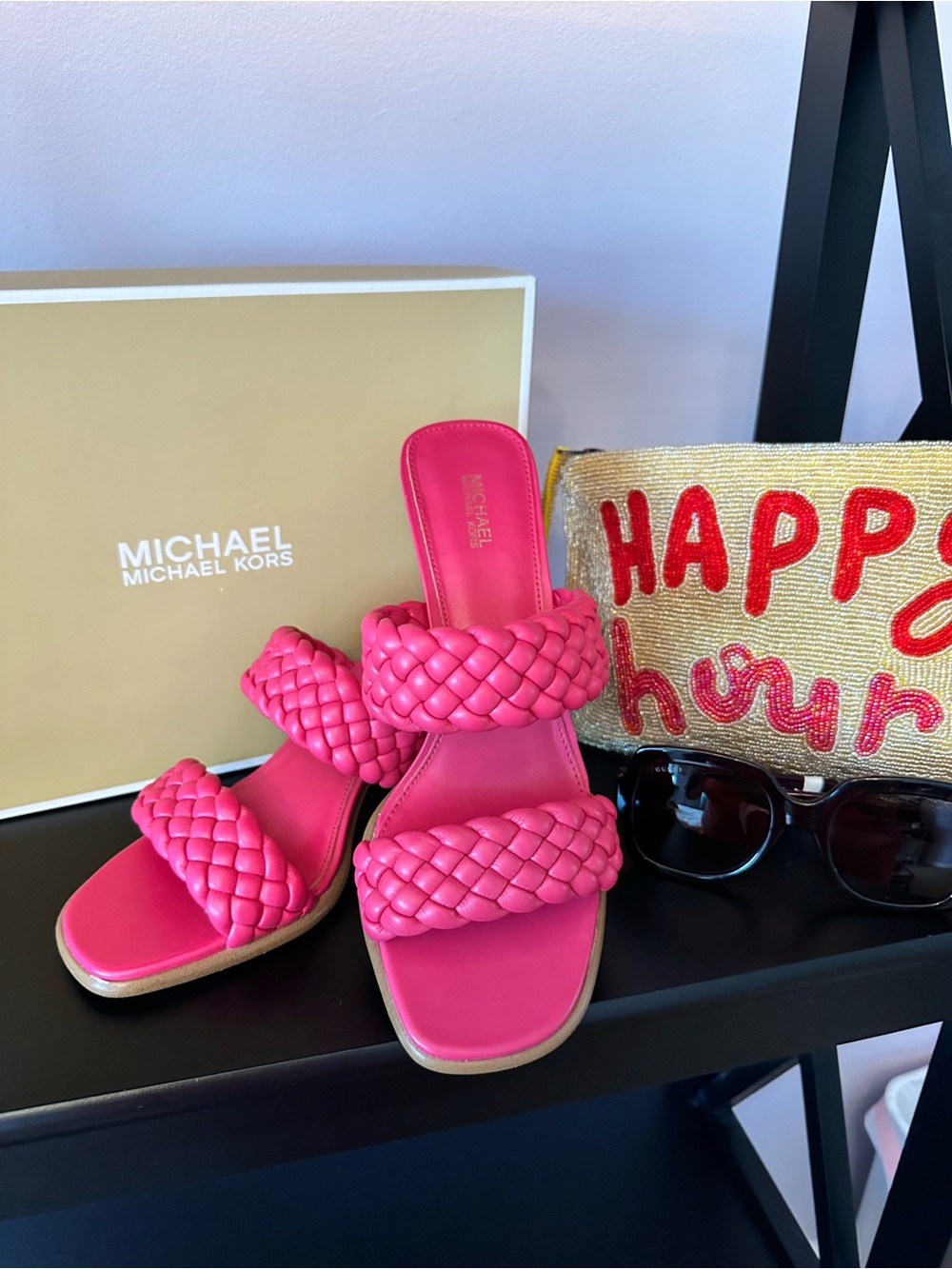 MICHAEL Michael Kors Braided Hot Pink Slide Mules